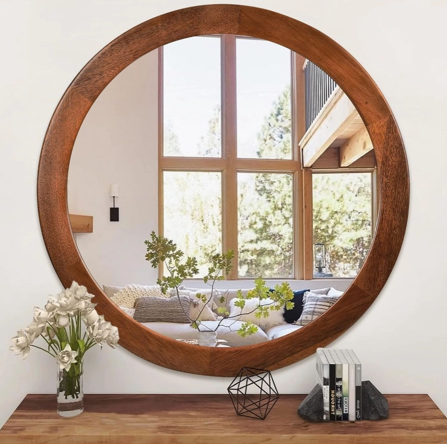 Round 30” Mirror Rustic Walnut-
